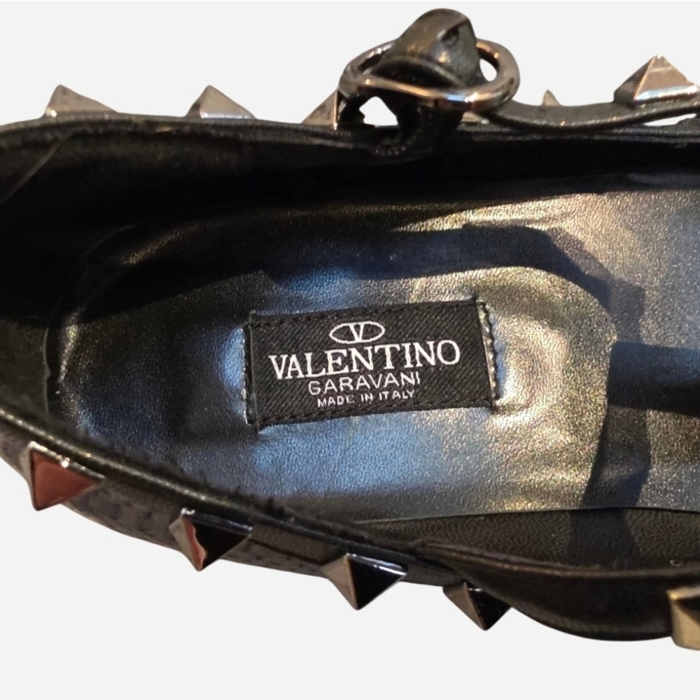 🖤 Nearly New Valentino Garavani Rockstud Black Patent Flats Ankle Strap, Sz8/39 - Picture 14 of 16